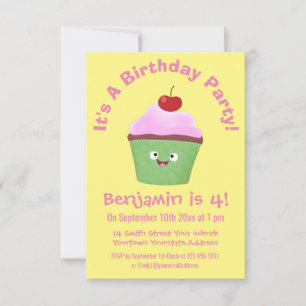Invitation Caricature de cupcake joyeux