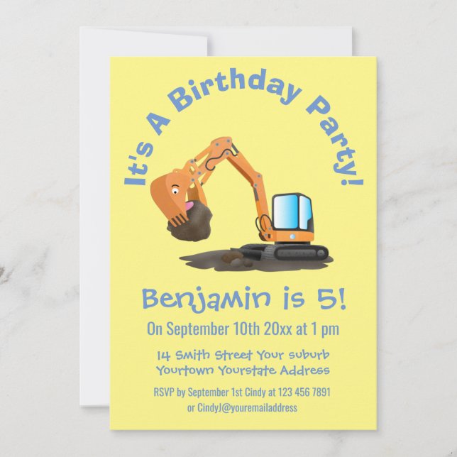 Invitation Caricature de la pelle orange (Devant)