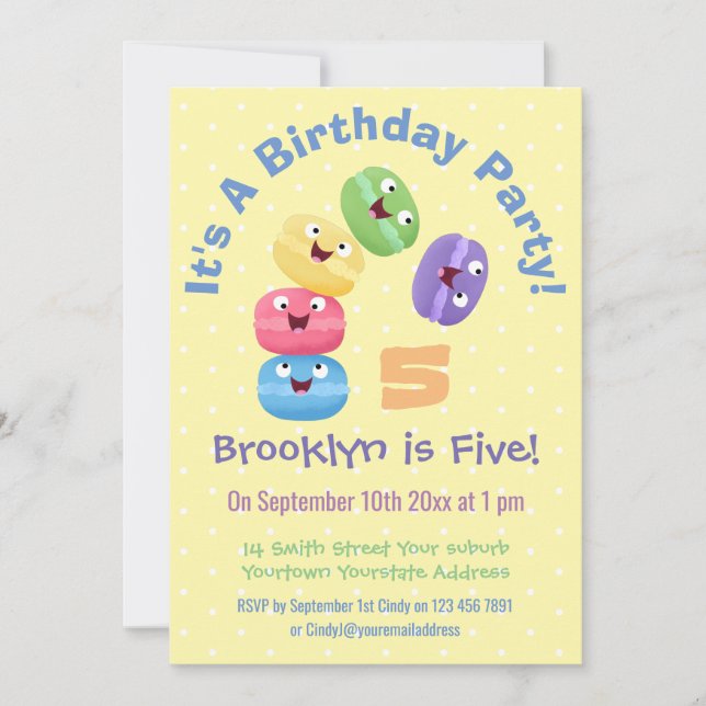 Invitation Caricature de macarons joyeux anniversaire (Devant)