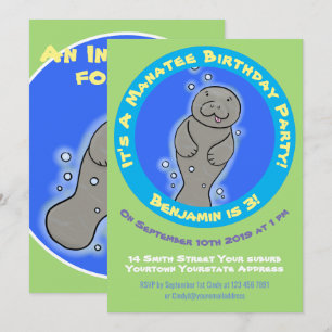 Invitation Caricature de manatee mignonne