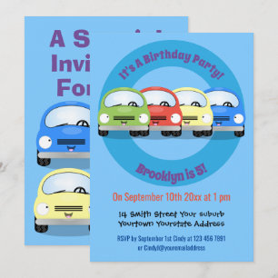 Invitation Caricature de voitures Cute kawaii
