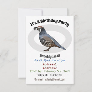 Invitation Caricature d'oiseau de caille de Californie