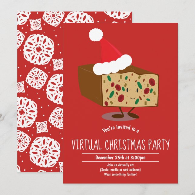 Invitation Caricature Fruitcake Fête virtuelle de Noël (Devant / Derrière)