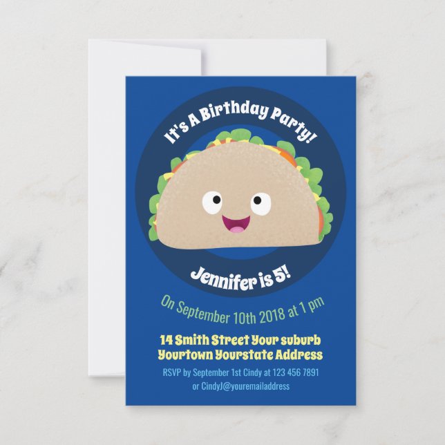 Invitation Caricature joli sourire taco dessin animé (Devant)