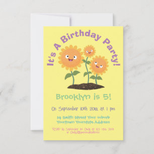 Invitation Caricature joli tournesol souriant illustration