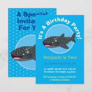 Invitation Caricature joyeuse de requin baleine mignonne, ima