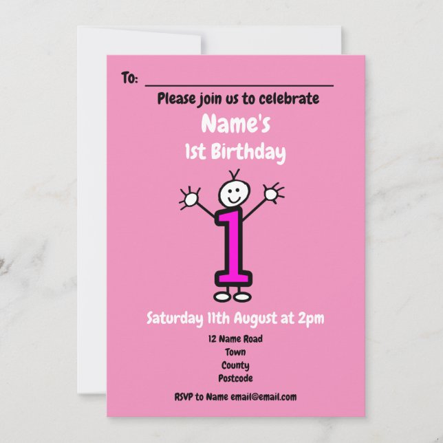 Invitation Caricature mignonne Bébé Fille Premier Anniversair (Devant)