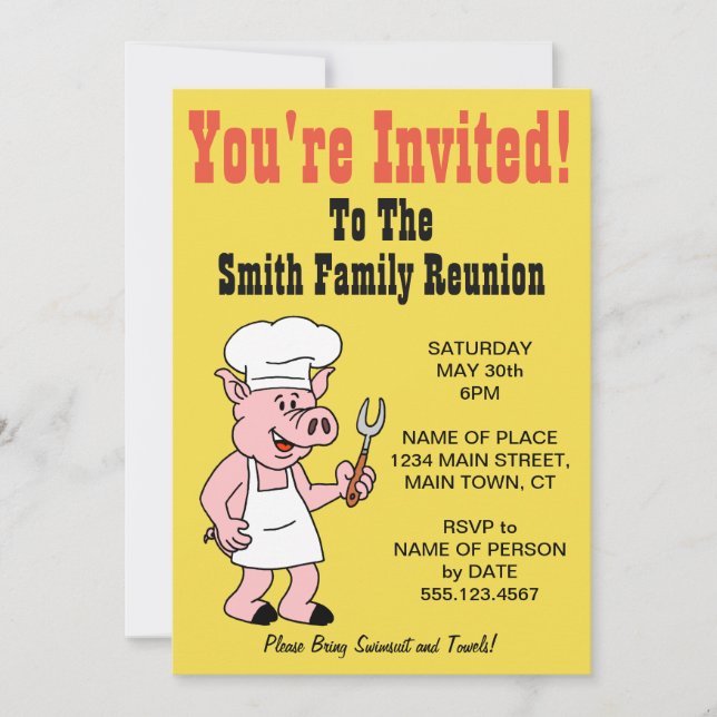 Invitation Caricature pour cochon de la réunion de votre fami (Devant)