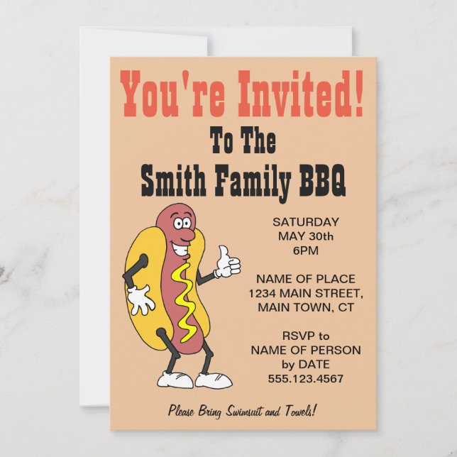 Invitation Caricature pour hot Dog BBQ de votre famille (Devant)