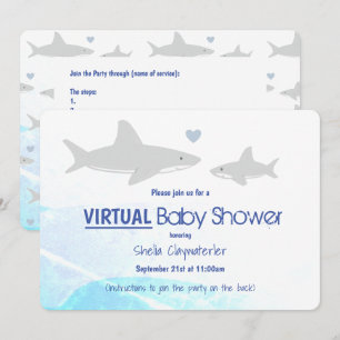 Invitation Caricature virtuelle Baby shower blanc gris bleu r