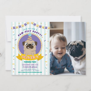 Invitation Carlin Anniversaire Doggy Party Chien Confetti Ble