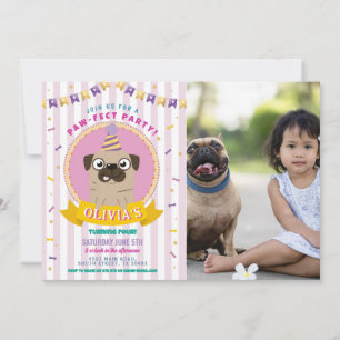 Invitation Carlin Anniversaire Doggy Party Chien Confetti Pho