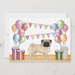 Invitation Carlin célèbre Dessin Chien Coloré Pastels Anniver