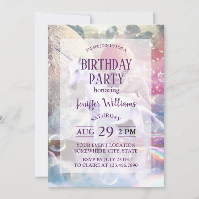 Invitation Carlin de galaxie arc-en-ciel équitation licorne d (Devant)