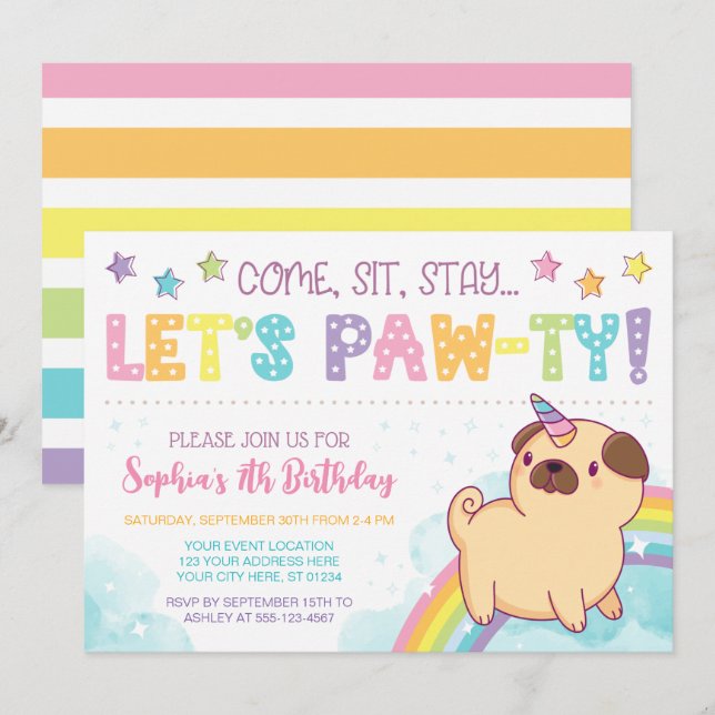 Invitation Carlin Unicorn Anniversaire Invitation, Carlin Ann (Devant / Derrière)