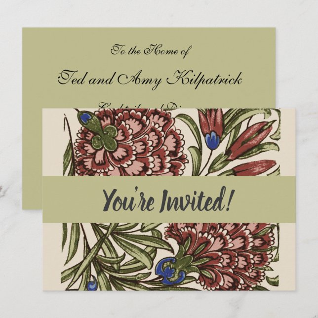 Invitation Carnation Carrelage Fleur Antique Art Rustique (Devant / Derrière)