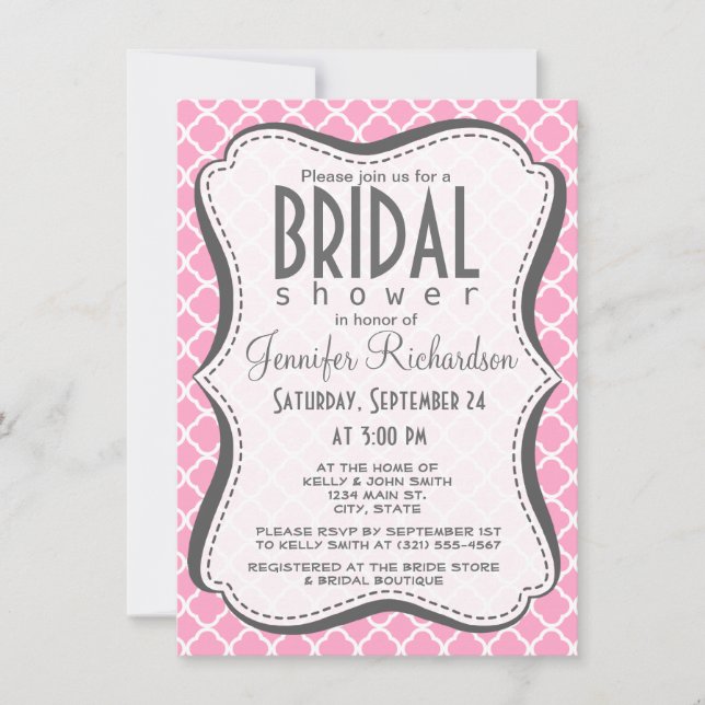 Invitation Carnation Pink Quatrefoil (Devant)