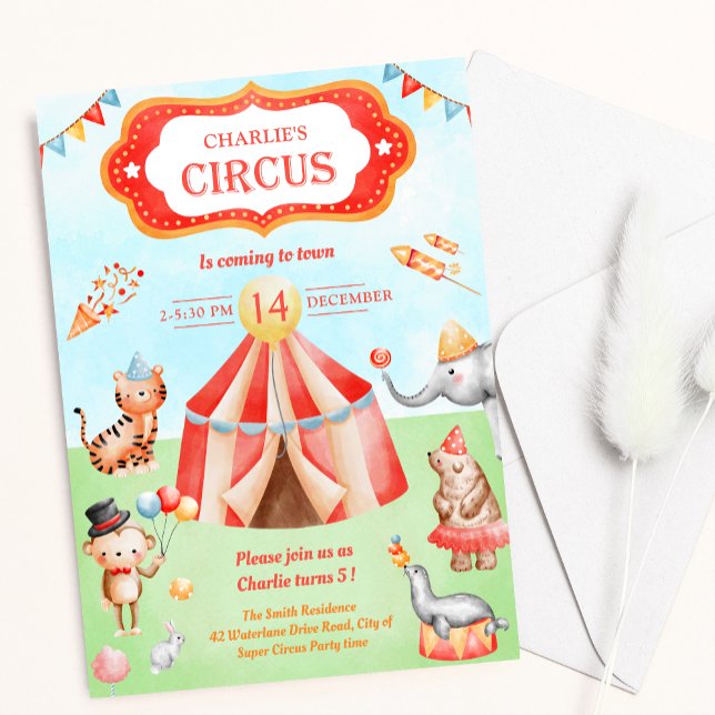 Invitation Carnaval Circus animaux Anniversaires de enfants (Créateur téléchargé)
