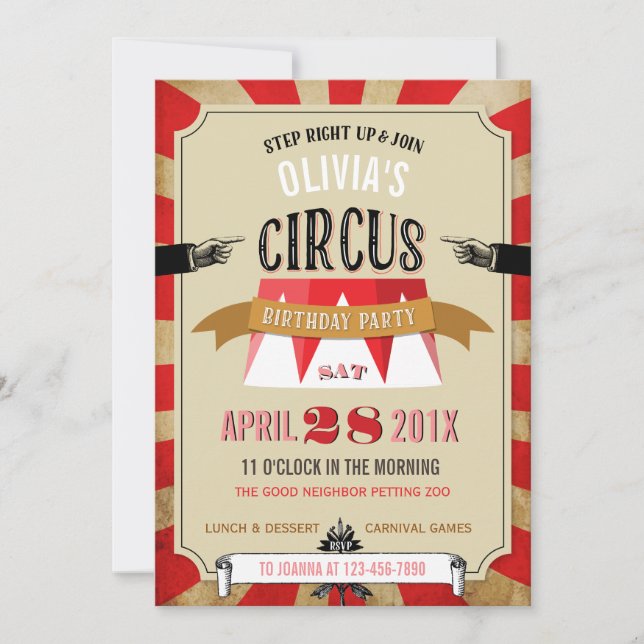Invitation Carnaval cirque fête d'anniversaire Rouge (Devant)