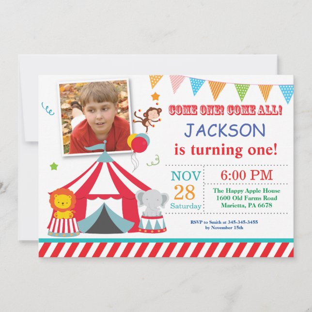 Invitation Carnaval de cirque fête d'anniversaire (Devant)
