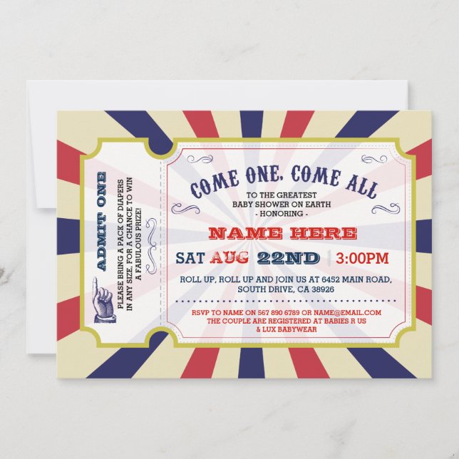 Invitation Carnaval de cirque Révélation de genre Baby shower (Devant)