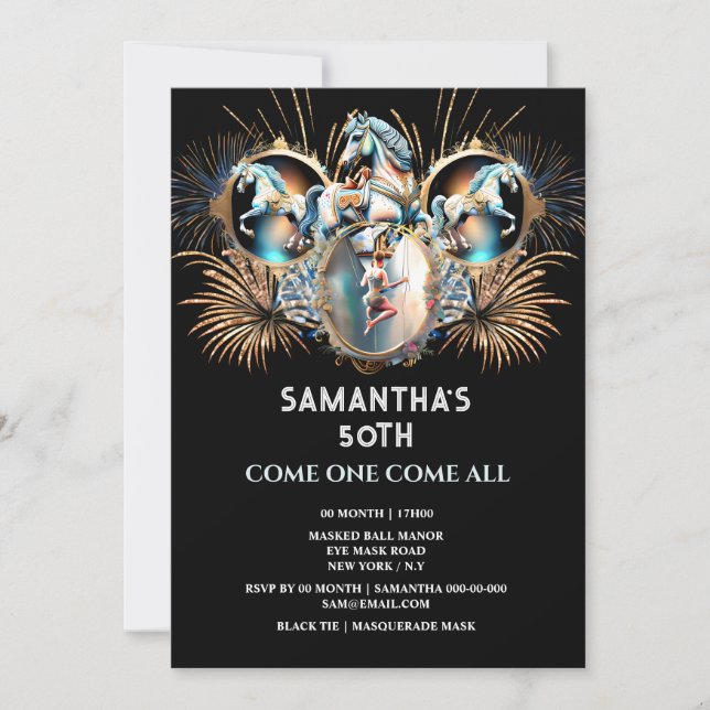 Invitation Carnaval de nuit cirque feux d'artifice fête (Devant)