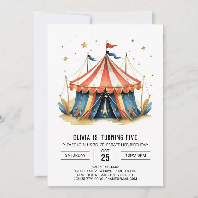 Invitation Carnaval Editable Magique Cirque Anniversaire (Devant)