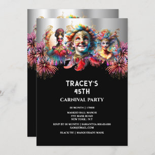 Invitation Carnaval nuit cirque feux d'artifice mascarade mas
