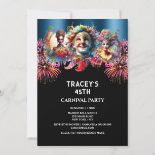 Invitation Carnaval nuit feu d'artifice de cirque mascarade b