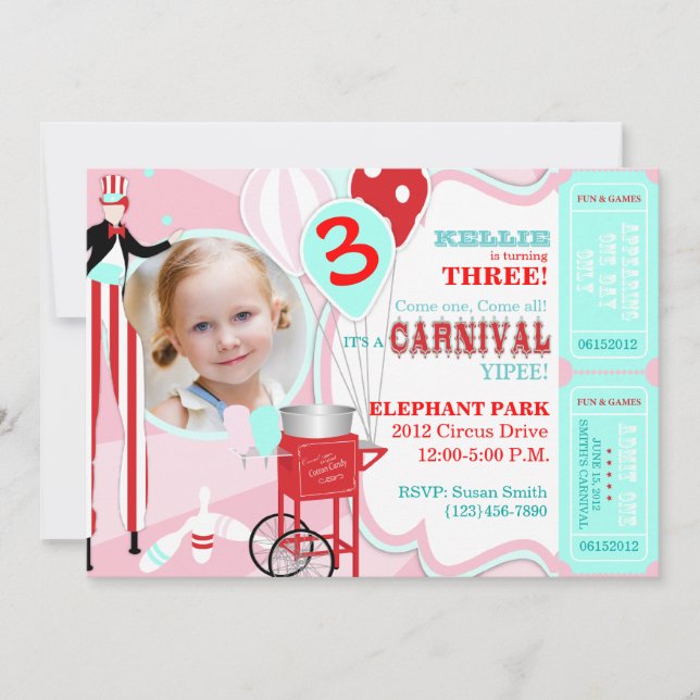 Invitation Carnaval rose (Devant)