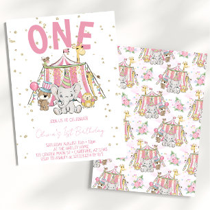 Invitation Carnaval rose Circus 1er anniversaire de l'enfant