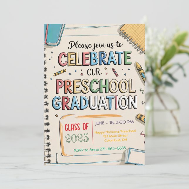 Invitation Carnet de Crayons customisés Diplôme préscolaire (Debout devant)