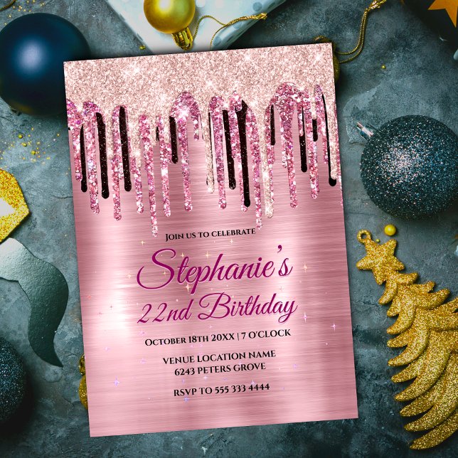 Invitation Carnet monogramme chic rose rose rousse goutte gou (Créateur téléchargé)