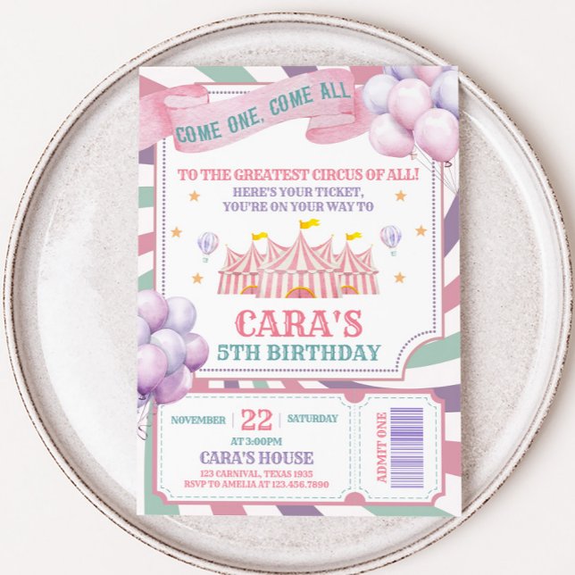 Invitation Carnival Circus Birthday Party  (Carnival Circus Party Invitation)