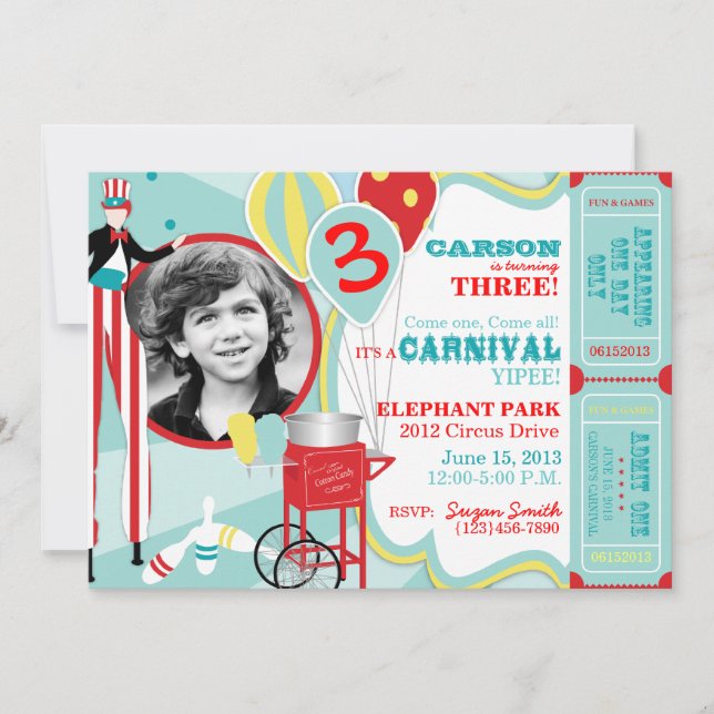 Invitation Carnival Circus Stilt Walker Anniversaire (Devant)