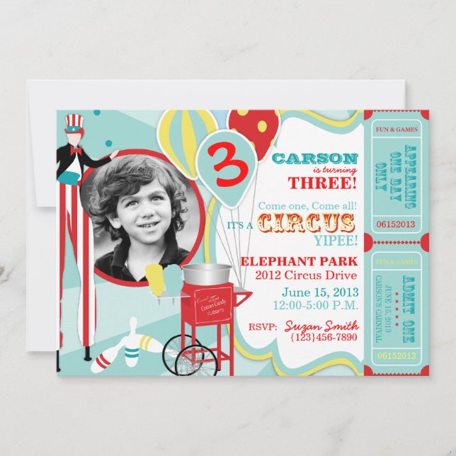 Invitation Carnival Circus Stilt Walker Anniversaire (Devant)
