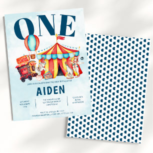 Invitation Carnival Cirque Big Top Blue 1er Anniversaire