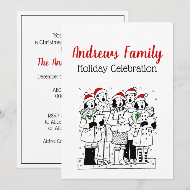 Invitation Caroleurs de Noël avec Noël de neige (Devant / Derrière)