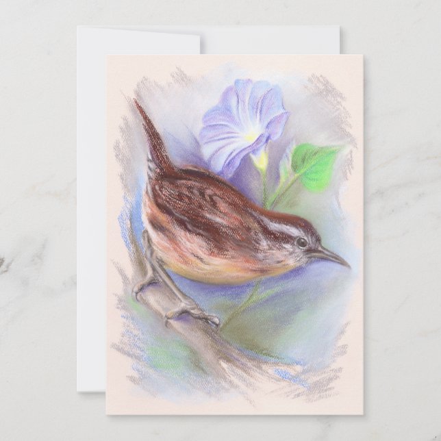 Invitation Carolina Wren avec les fleurs de gloire du matin (Devant)