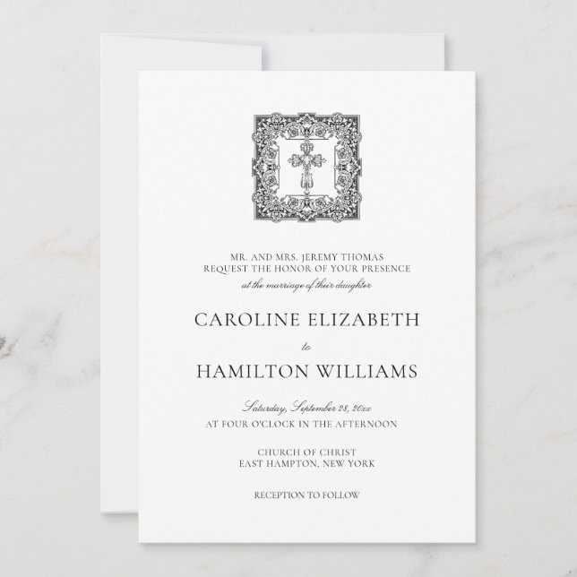 Invitation Caroline Simple Noir Script Mariage chrétien (Devant)