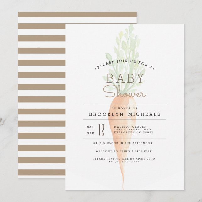 Invitation Carotte biologique | Veggie | Baby shower aquarell (Devant / Derrière)