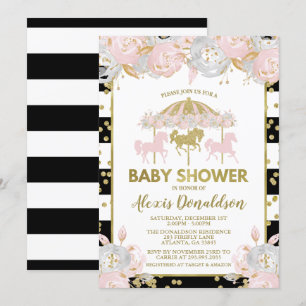 Invitation Carousel Baby shower rose et or