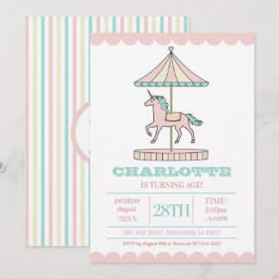 Invitation Carousel de l'Unicorne Mint rose