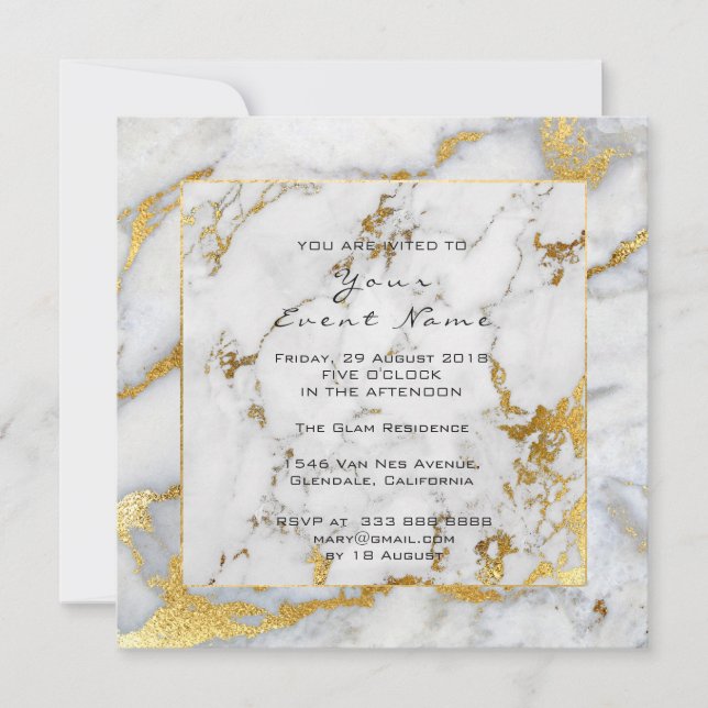 Invitation Carrara Marble Blanc Gris Golden Frame Lux Event (Devant)