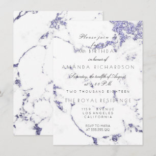 Invitation Carrara Marbre blanc Indigo Marine Parties scintil