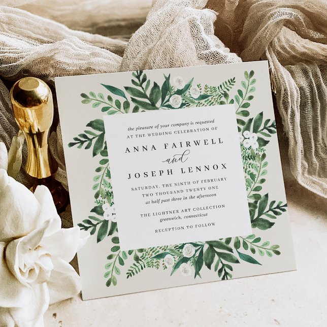 Invitation Carré à serre | Mariage botanique aquarelle (Créateur téléchargé)