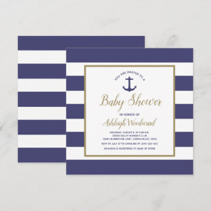 Invitation Carré Ancre nautique Baby shower de garçon bleu ma