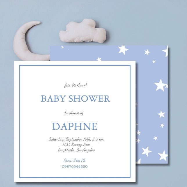 Invitation Carré baby shower Blue Stars (Créateur téléchargé)