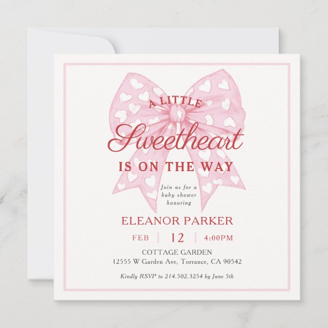 Invitation Carré Baby shower Pink Bow (Devant)
