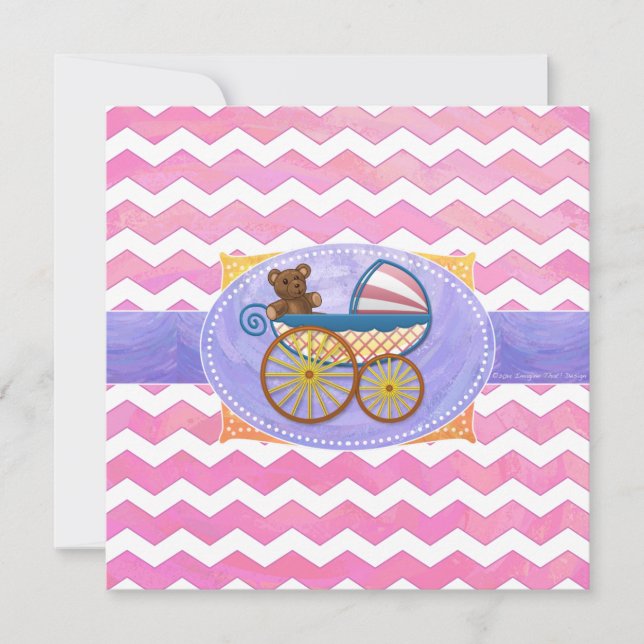 Invitation Carré Baby shower rose Chevron (Devant)